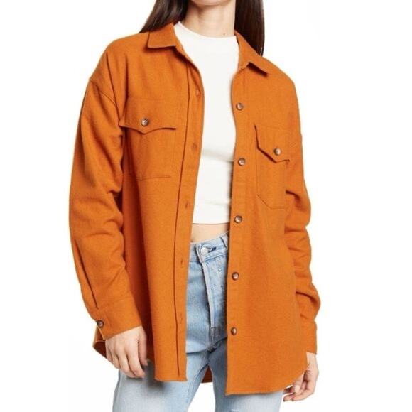 Melrose and Market Solid Button Collared Shacket Women’s Size XXS Rust Leather - Picture 1 of 8